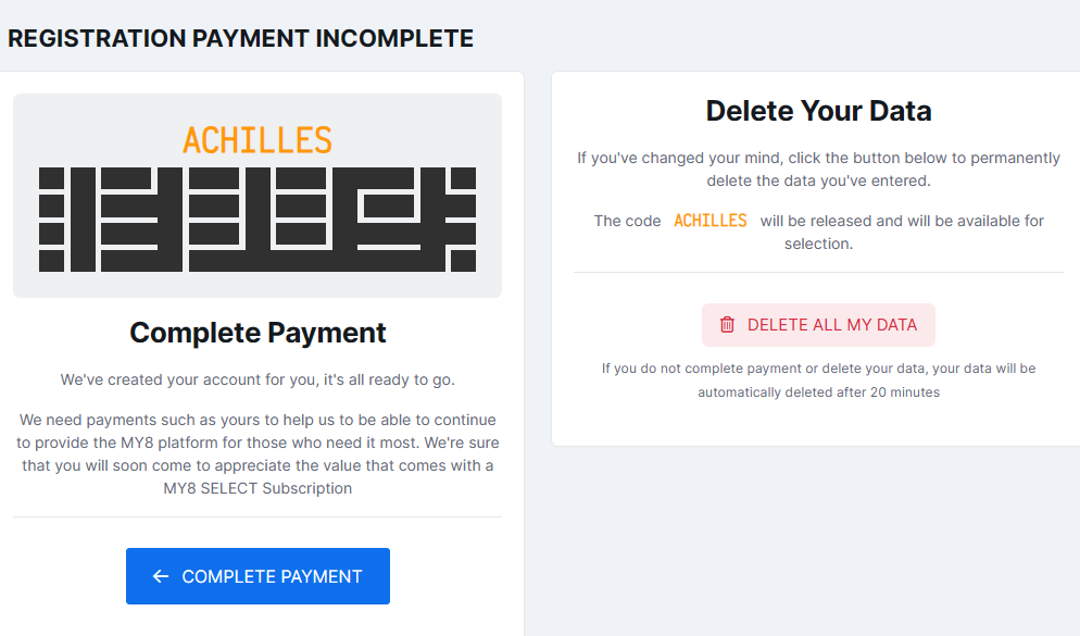 Retry payment or delete your data