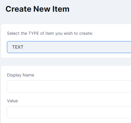 TEXT has been specified as the TYPE of the new Item