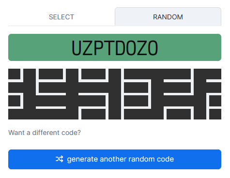 A randomly generated MY8 code on the Register page