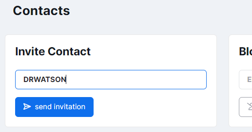 Screenshot of part of SHERLOCK's Contacts page where he sends DRWATSON an invitation to connect.