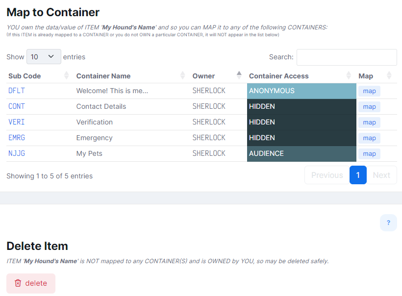 Select the Container that you wish to map the Item to