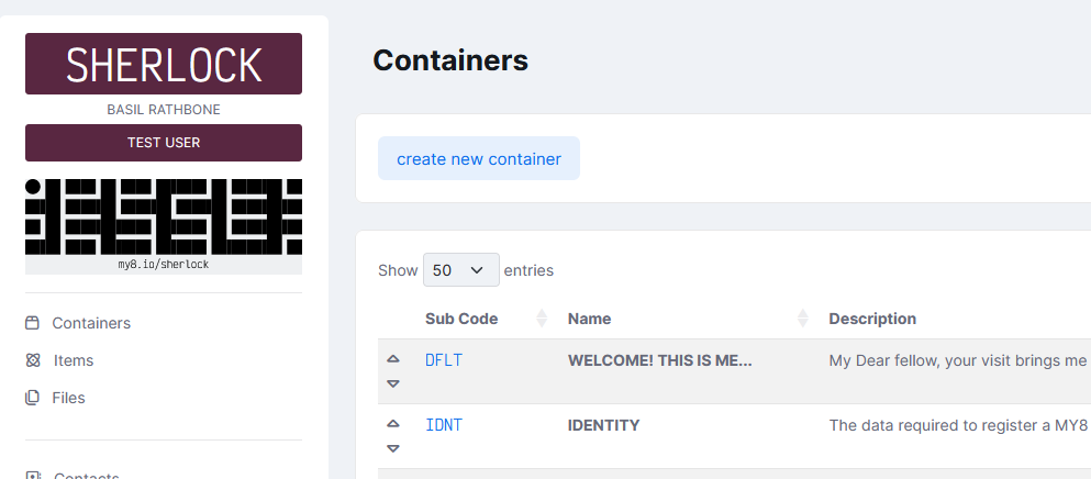 Screenshot of part of SHERLOCK's CONTAINERS page'