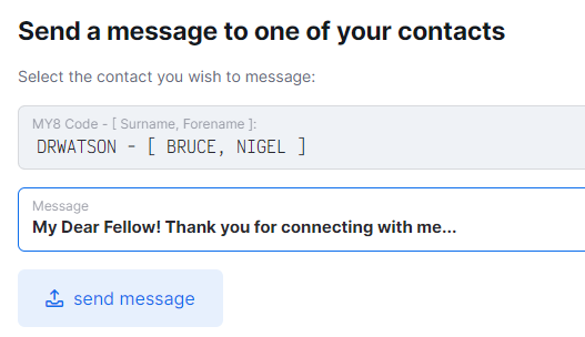 Screenshot of part of SHERLOCK's Messaging page, sending a message to his contact, DRWATSON